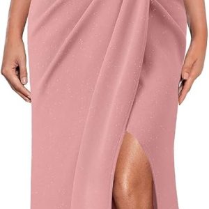 Womens Sexy Formal Ruched Fitted High Slit Bodycon Maxi Dress Spaghetti Strap Sweetheart Cocktail Prom Evening Gown
